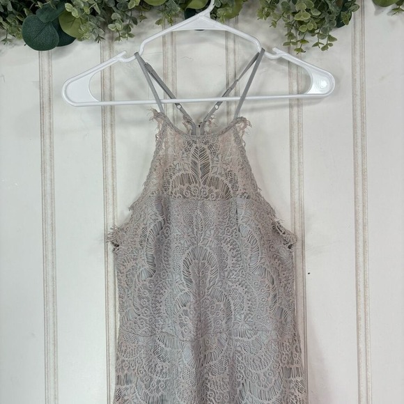 Free People Lace Halter Dress Womens XS Grey Boho Mini Fairy Festival Feminine - Picture 8 of 12